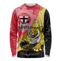 Personalised Richmond And St Kilda Football Long Sleeve Shirt Tigers Saints Together Aboriginal Art