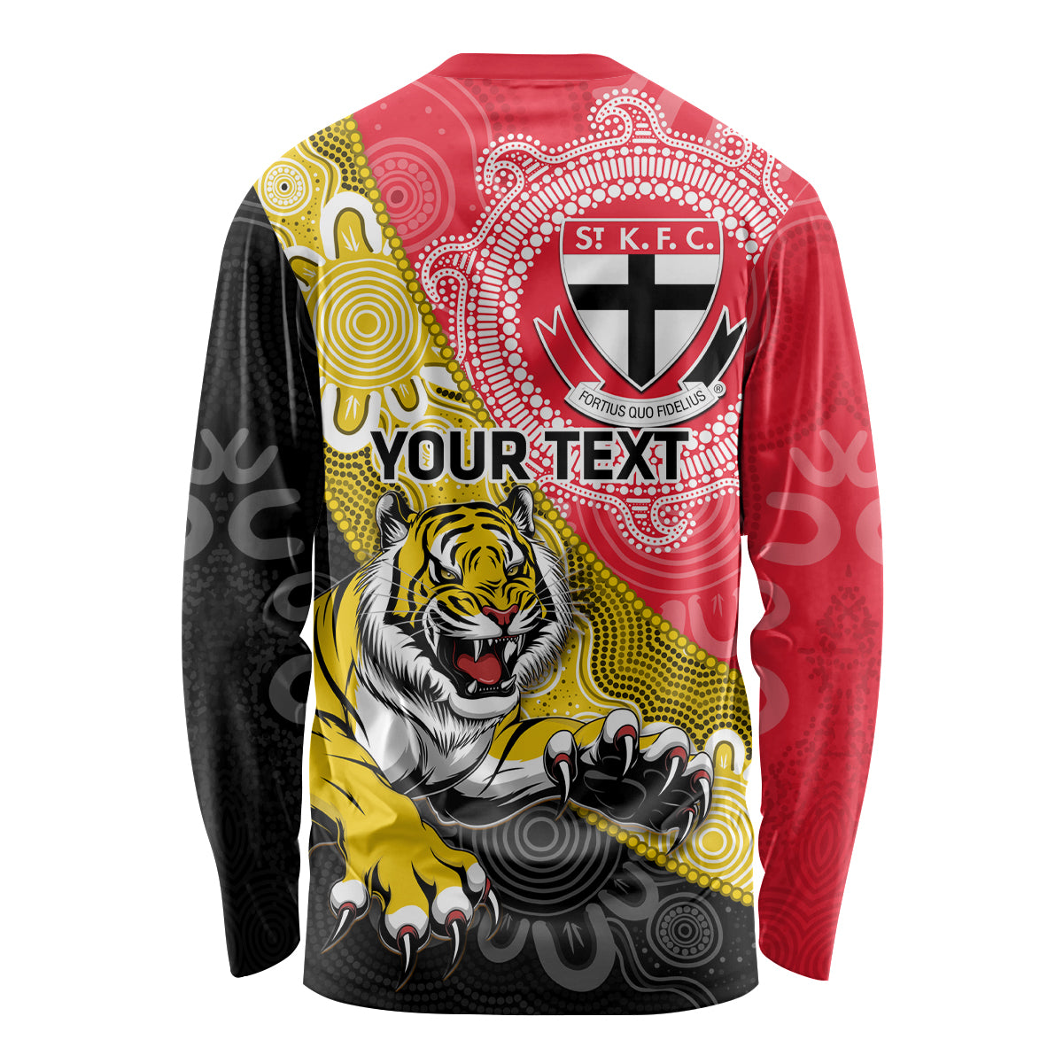 Personalised Richmond And St Kilda Football Long Sleeve Shirt Tigers Saints Together Aboriginal Art