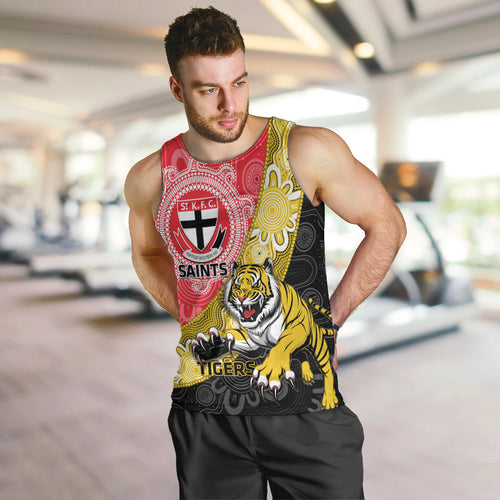 Personalised Richmond And St Kilda Football Men Tank Top Tigers Saints Together Aboriginal Art