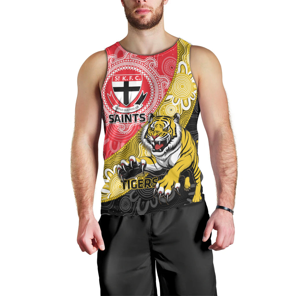 Personalised Richmond And St Kilda Football Men Tank Top Tigers Saints Together Aboriginal Art