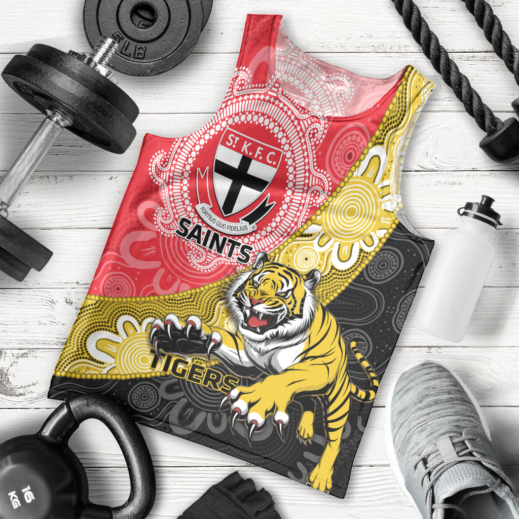 Personalised Richmond And St Kilda Football Men Tank Top Tigers Saints Together Aboriginal Art