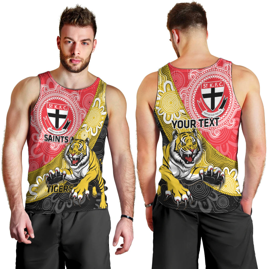 Personalised Richmond And St Kilda Football Men Tank Top Tigers Saints Together Aboriginal Art