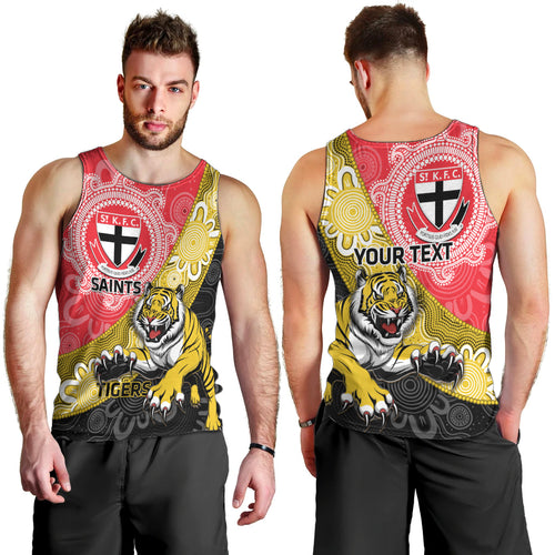 Personalised Richmond And St Kilda Football Men Tank Top Tigers Saints Together Aboriginal Art