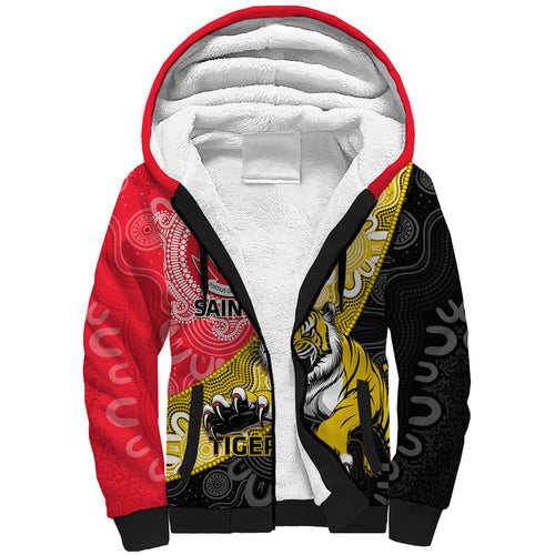 Personalised Richmond And St Kilda Football Sherpa Hoodie Tigers Saints Together Aboriginal Art