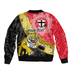 Personalised Richmond And St Kilda Football Sleeve Zip Bomber Jacket Tigers Saints Together Aboriginal Art