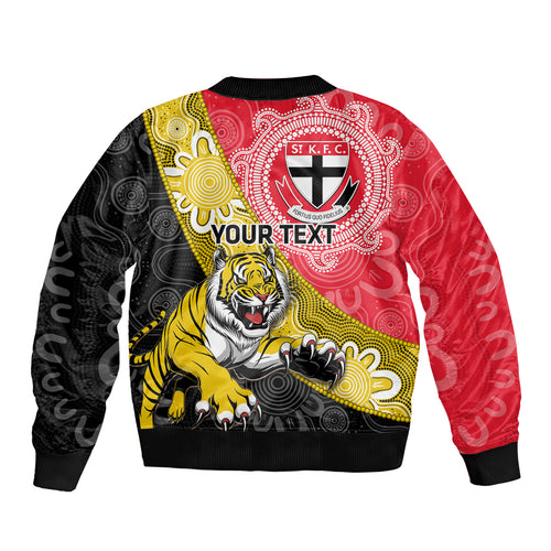 Personalised Richmond And St Kilda Football Sleeve Zip Bomber Jacket Tigers Saints Together Aboriginal Art