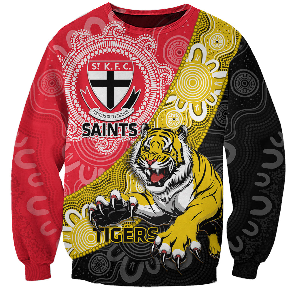 Personalised Richmond And St Kilda Football Sweatshirt Tigers Saints Together Aboriginal Art