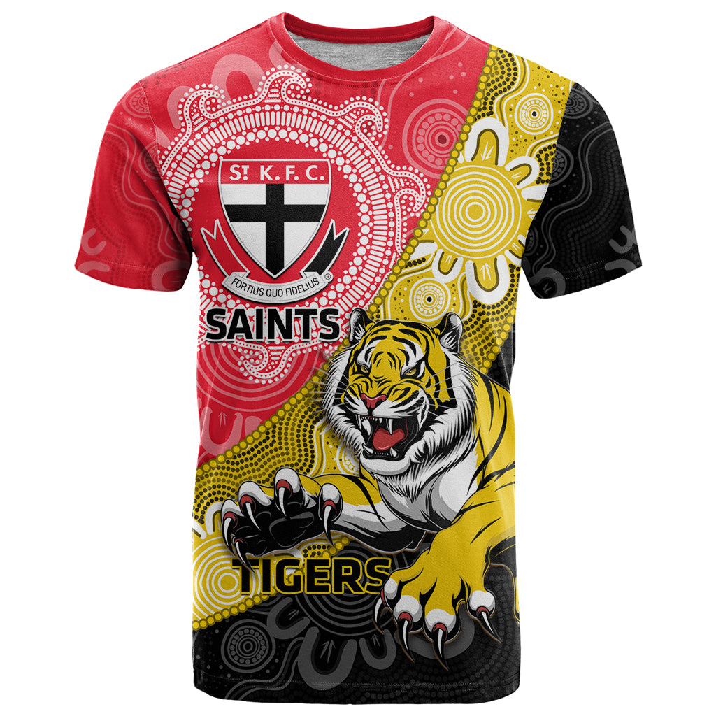Personalised Richmond And St Kilda Football T Shirt Tigers Saints Together Aboriginal Art