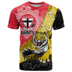 Personalised Richmond And St Kilda Football T Shirt Tigers Saints Together Aboriginal Art