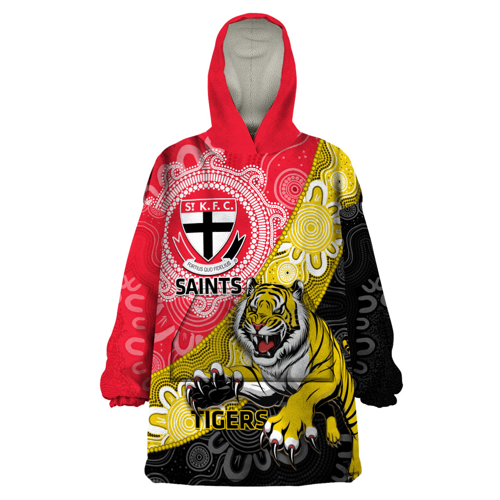 Personalised Richmond And St Kilda Football Wearable Blanket Hoodie Tigers Saints Together Aboriginal Art