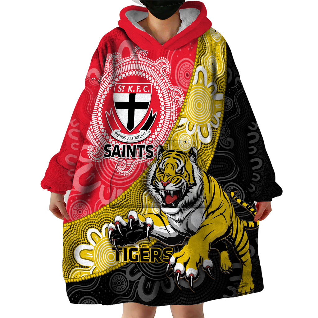 Personalised Richmond And St Kilda Football Wearable Blanket Hoodie Tigers Saints Together Aboriginal Art