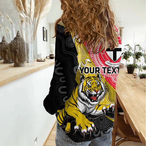 Personalised Richmond And St Kilda Football Women Casual Shirt Tigers Saints Together Aboriginal Art