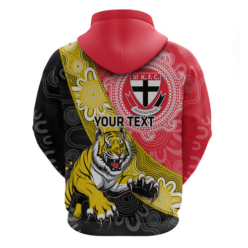 Personalised Richmond And St Kilda Football Zip Hoodie Tigers Saints Together Aboriginal Art