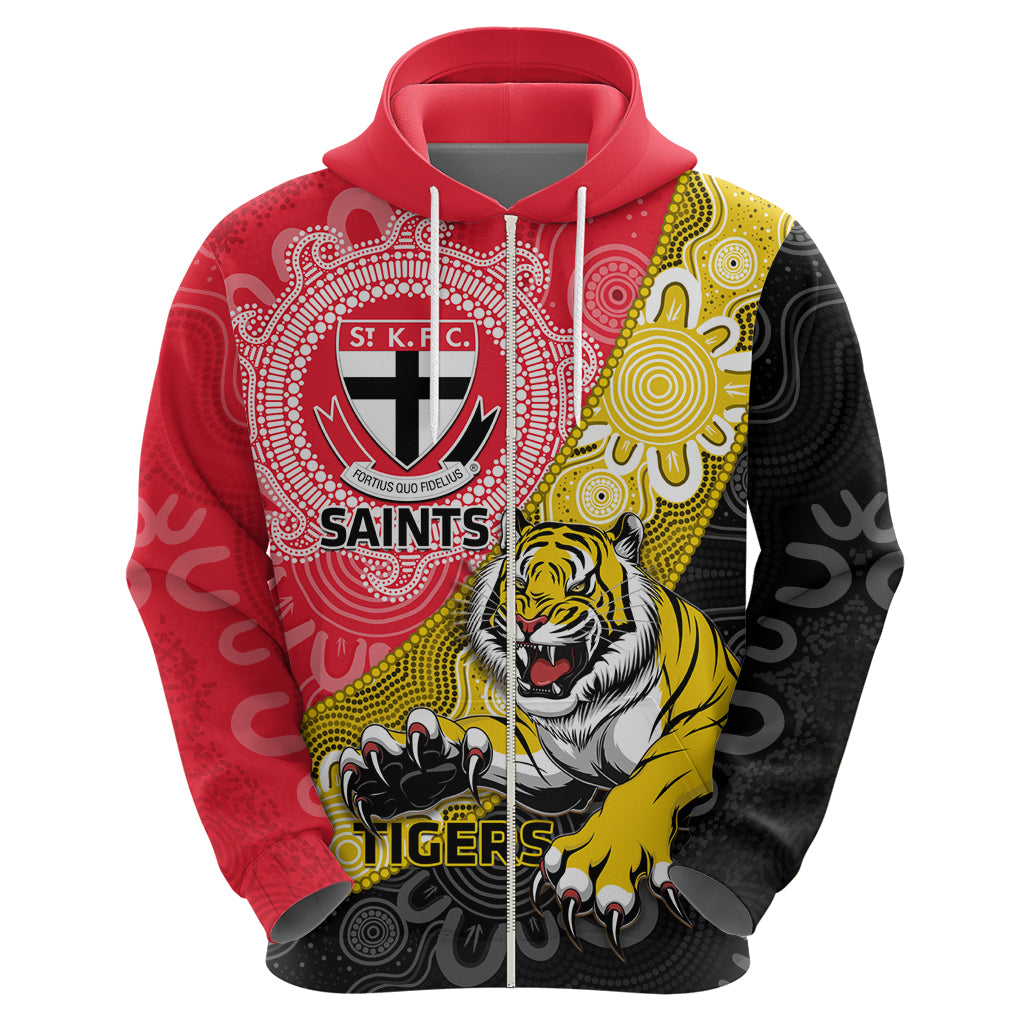 Personalised Richmond And St Kilda Football Zip Hoodie Tigers Saints Together Aboriginal Art
