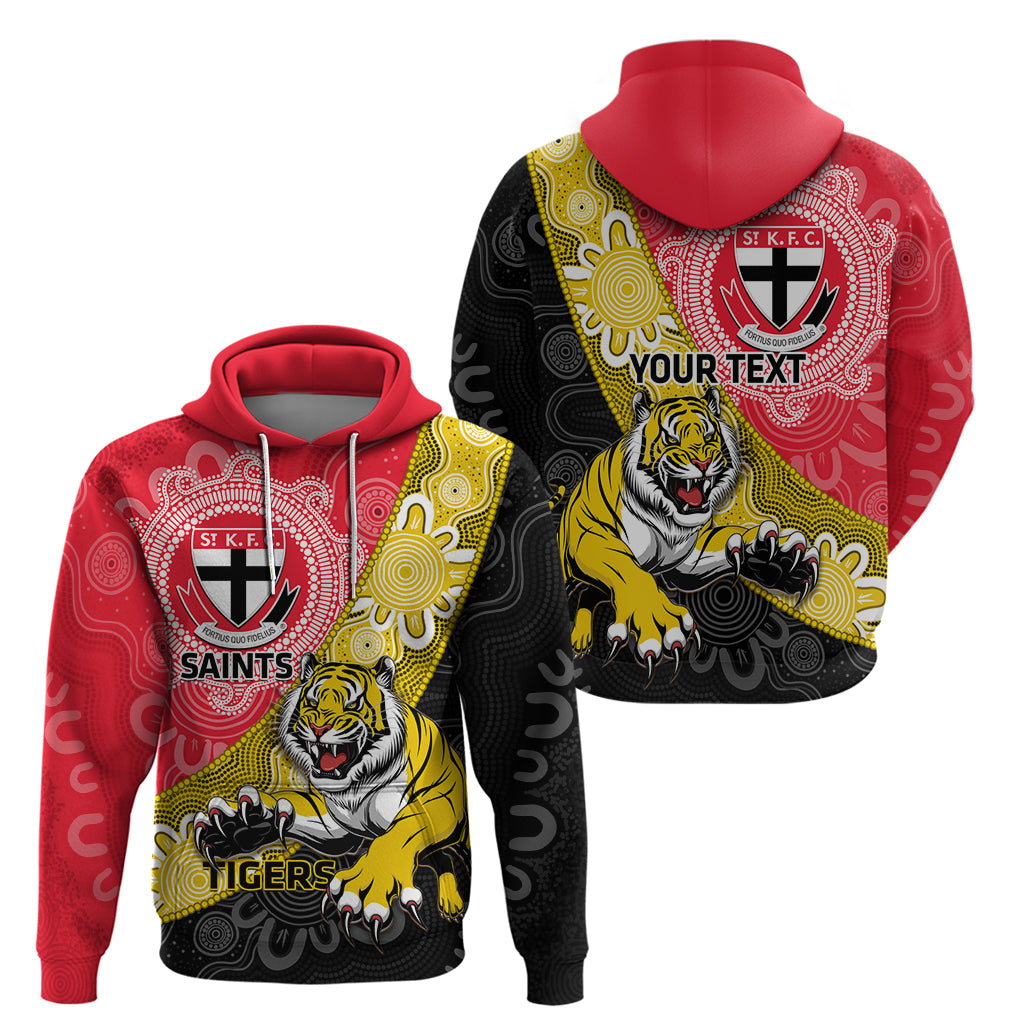 Personalised Richmond And St Kilda Football Zip Hoodie Tigers Saints Together Aboriginal Art