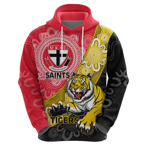 Personalised Richmond And St Kilda Football Zip Hoodie Tigers Saints Together Aboriginal Art