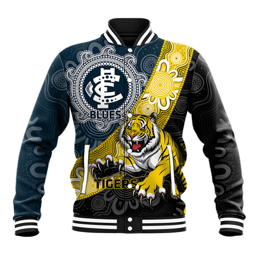 Personalised Richmond And Carlton Football Baseball Jacket Tigers BluesTogether Aboriginal Art