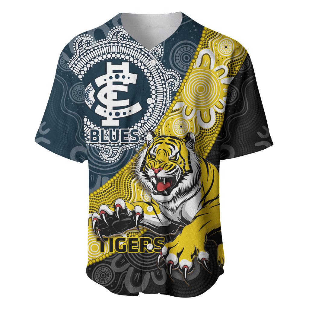 Personalised Richmond And Carlton Football Baseball Jersey Tigers BluesTogether Aboriginal Art
