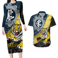 Personalised Richmond And Carlton Football Couples Matching Long Sleeve Bodycon Dress and Hawaiian Shirt Tigers BluesTogether Aboriginal Art