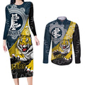 Personalised Richmond And Carlton Football Couples Matching Long Sleeve Bodycon Dress and Long Sleeve Button Shirt Tigers BluesTogether Aboriginal Art