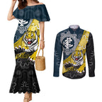 Personalised Richmond And Carlton Football Couples Matching Mermaid Dress and Long Sleeve Button Shirt Tigers BluesTogether Aboriginal Art