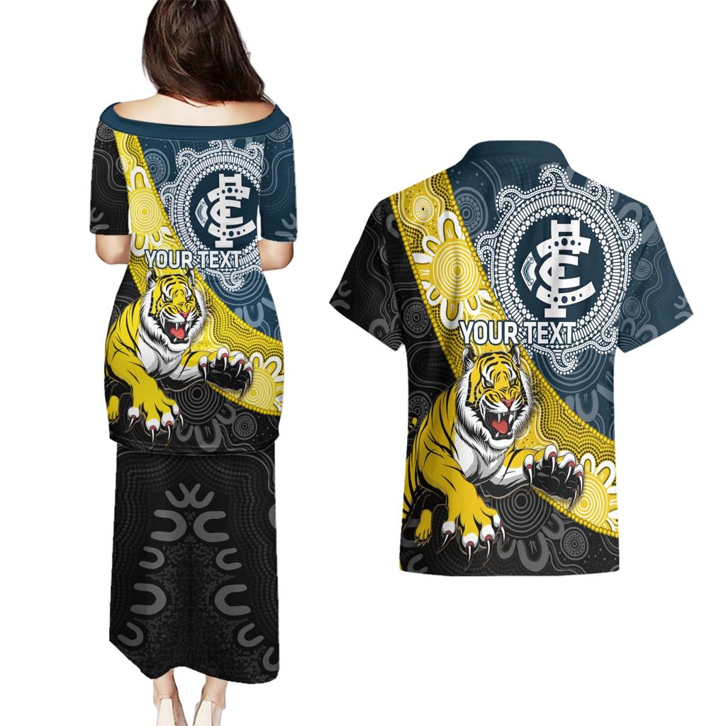 Personalised Richmond And Carlton Football Couples Matching Puletasi and Hawaiian Shirt Tigers BluesTogether Aboriginal Art