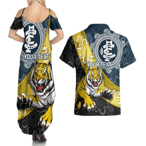 Personalised Richmond And Carlton Football Couples Matching Summer Maxi Dress and Hawaiian Shirt Tigers BluesTogether Aboriginal Art