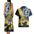 Personalised Richmond And Carlton Football Couples Matching Tank Maxi Dress and Hawaiian Shirt Tigers BluesTogether Aboriginal Art