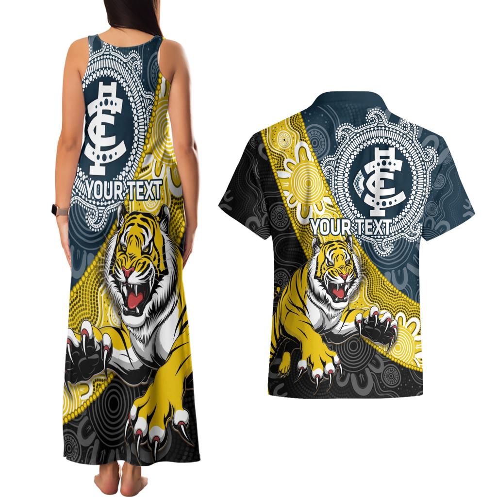 Personalised Richmond And Carlton Football Couples Matching Tank Maxi Dress and Hawaiian Shirt Tigers BluesTogether Aboriginal Art