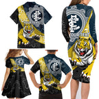 Personalised Richmond And Carlton Football Family Matching Long Sleeve Bodycon Dress and Hawaiian Shirt Tigers BluesTogether Aboriginal Art