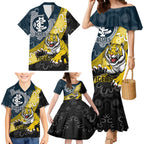 Personalised Richmond And Carlton Football Family Matching Mermaid Dress and Hawaiian Shirt Tigers BluesTogether Aboriginal Art