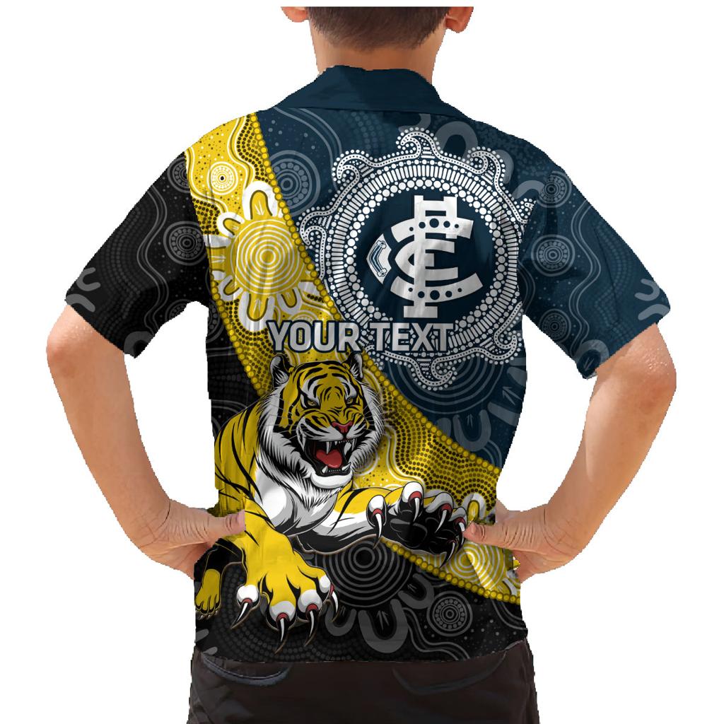 Personalised Richmond And Carlton Football Family Matching Mermaid Dress and Hawaiian Shirt Tigers BluesTogether Aboriginal Art
