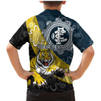 Personalised Richmond And Carlton Football Family Matching Mermaid Dress and Hawaiian Shirt Tigers BluesTogether Aboriginal Art