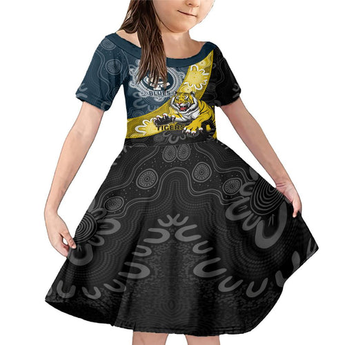 Personalised Richmond And Carlton Football Family Matching Mermaid Dress and Hawaiian Shirt Tigers BluesTogether Aboriginal Art