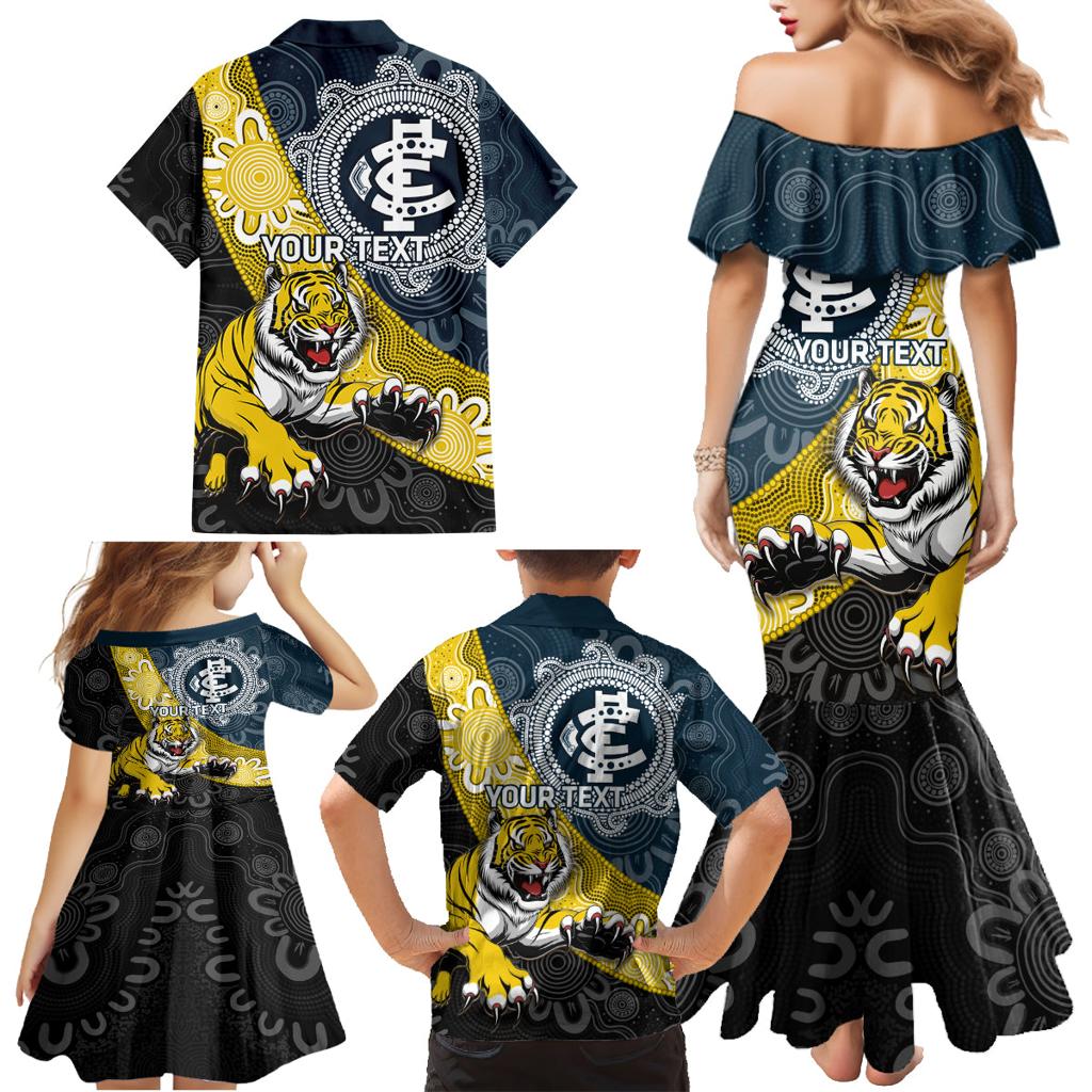 Personalised Richmond And Carlton Football Family Matching Mermaid Dress and Hawaiian Shirt Tigers BluesTogether Aboriginal Art