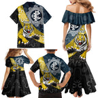 Personalised Richmond And Carlton Football Family Matching Mermaid Dress and Hawaiian Shirt Tigers BluesTogether Aboriginal Art