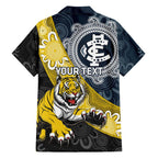 Personalised Richmond And Carlton Football Family Matching Off Shoulder Short Dress and Hawaiian Shirt Tigers BluesTogether Aboriginal Art