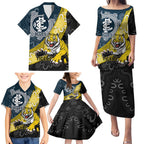 Personalised Richmond And Carlton Football Family Matching Puletasi and Hawaiian Shirt Tigers BluesTogether Aboriginal Art