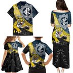Personalised Richmond And Carlton Football Family Matching Puletasi and Hawaiian Shirt Tigers BluesTogether Aboriginal Art