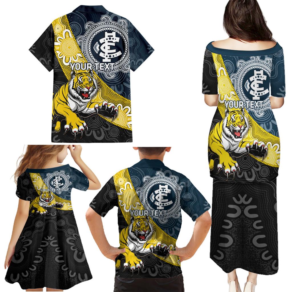 Personalised Richmond And Carlton Football Family Matching Puletasi and Hawaiian Shirt Tigers BluesTogether Aboriginal Art