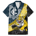 Personalised Richmond And Carlton Football Family Matching Short Sleeve Bodycon Dress and Hawaiian Shirt Tigers BluesTogether Aboriginal Art