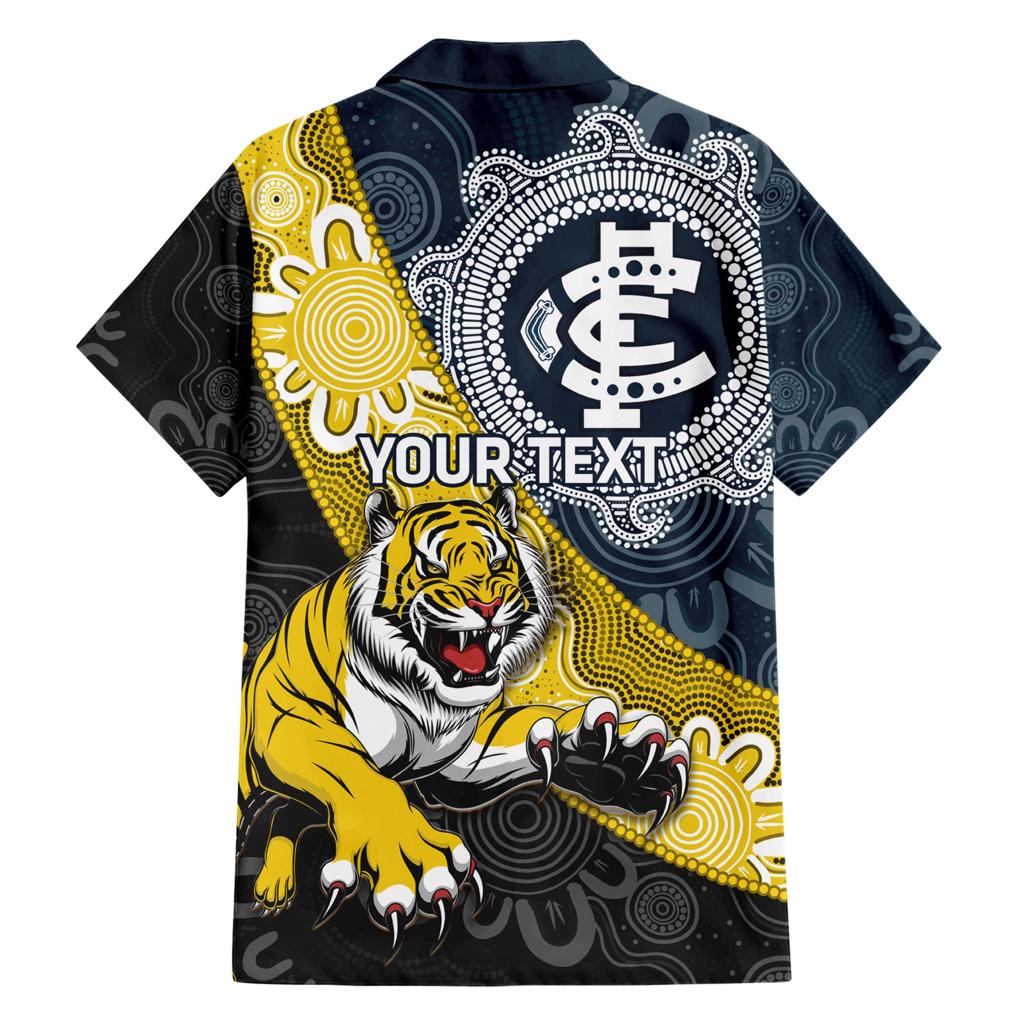 Personalised Richmond And Carlton Football Family Matching Short Sleeve Bodycon Dress and Hawaiian Shirt Tigers BluesTogether Aboriginal Art