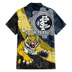 Personalised Richmond And Carlton Football Family Matching Short Sleeve Bodycon Dress and Hawaiian Shirt Tigers BluesTogether Aboriginal Art