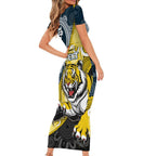Personalised Richmond And Carlton Football Family Matching Short Sleeve Bodycon Dress and Hawaiian Shirt Tigers BluesTogether Aboriginal Art