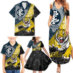 Personalised Richmond And Carlton Football Family Matching Summer Maxi Dress and Hawaiian Shirt Tigers BluesTogether Aboriginal Art