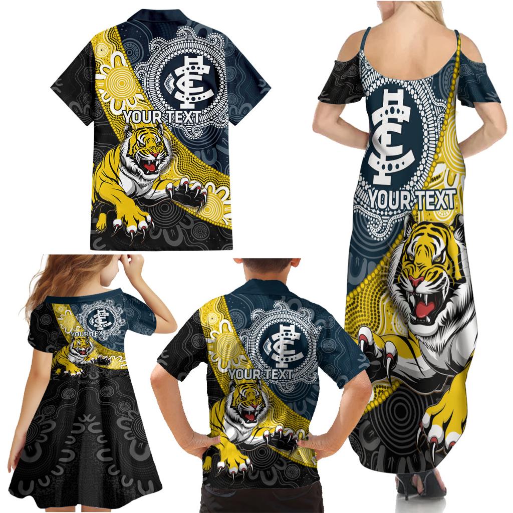 Personalised Richmond And Carlton Football Family Matching Summer Maxi Dress and Hawaiian Shirt Tigers BluesTogether Aboriginal Art