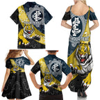 Personalised Richmond And Carlton Football Family Matching Summer Maxi Dress and Hawaiian Shirt Tigers BluesTogether Aboriginal Art