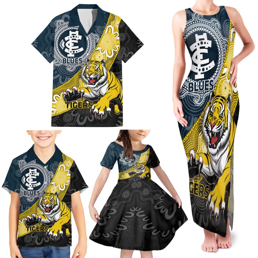 Personalised Richmond And Carlton Football Family Matching Tank Maxi Dress and Hawaiian Shirt Tigers BluesTogether Aboriginal Art