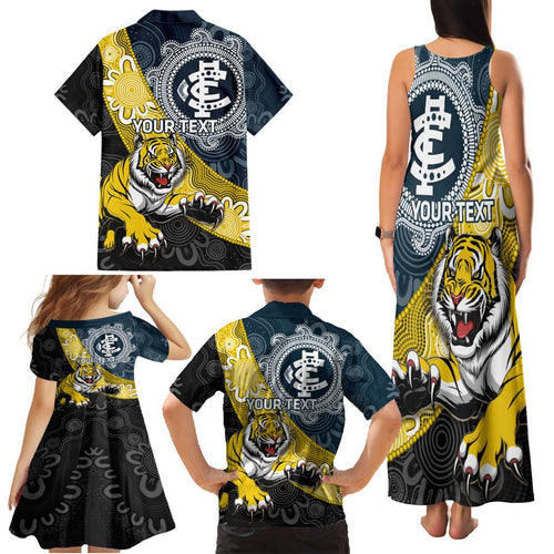 Personalised Richmond And Carlton Football Family Matching Tank Maxi Dress and Hawaiian Shirt Tigers BluesTogether Aboriginal Art