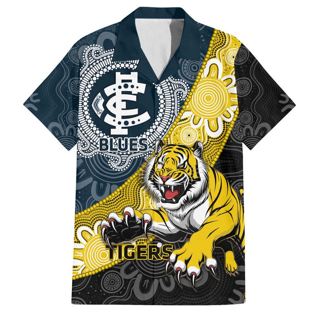 Personalised Richmond And Carlton Football Family Matching Tank Maxi Dress and Hawaiian Shirt Tigers BluesTogether Aboriginal Art